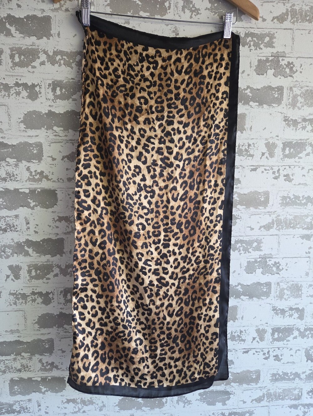 Silky Leopard Print Long Scarf Black Border Animal Print Sheer Chiffon